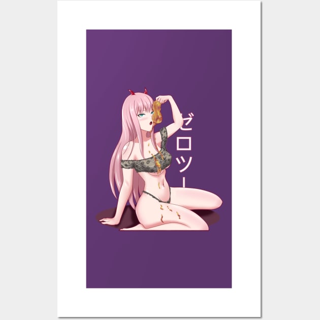 Zero Two eating a honey jam by angel.fanart Wall Art by AngelsFANART